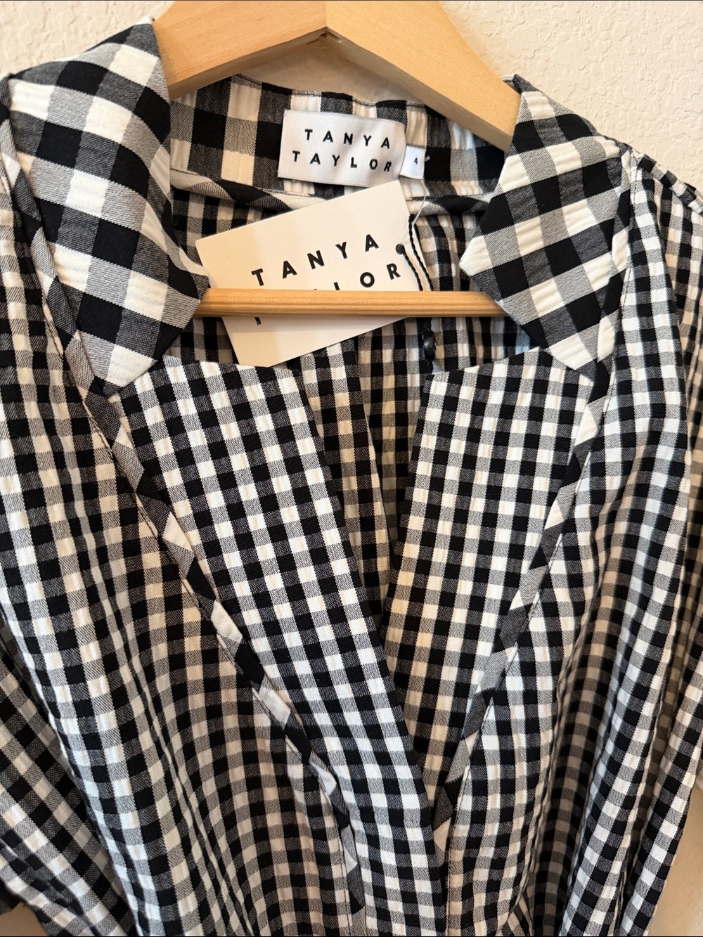 Tanya Taylor Rio Gingham Tie-Waist Shirtdress Black White 4 - Picture 6 of 16